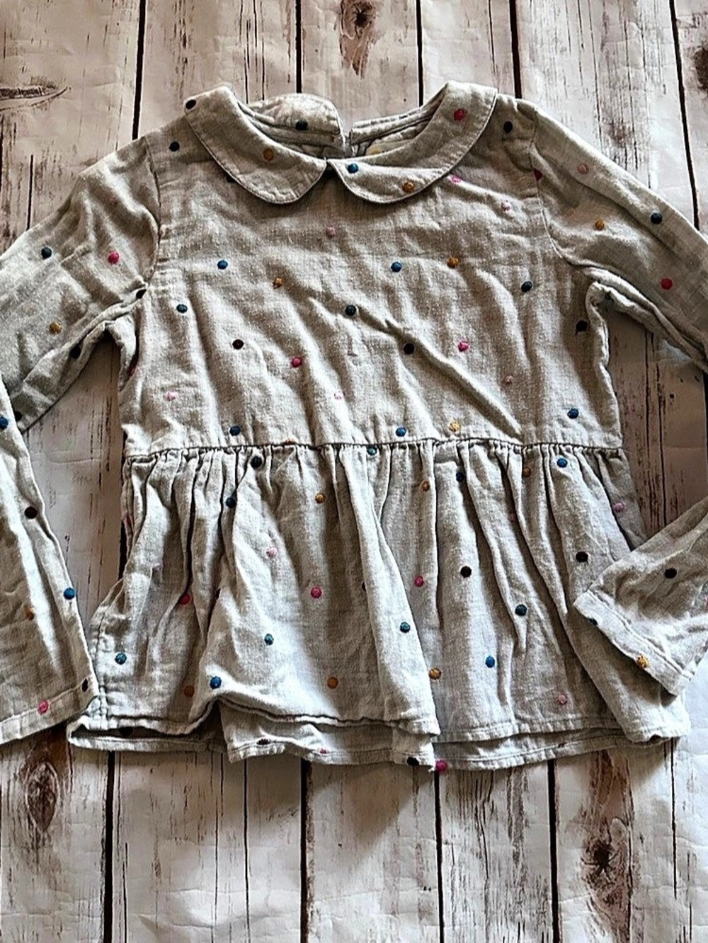 Mini Boden multi-colored polka dot blouse fair light pilling in size 7-8Y